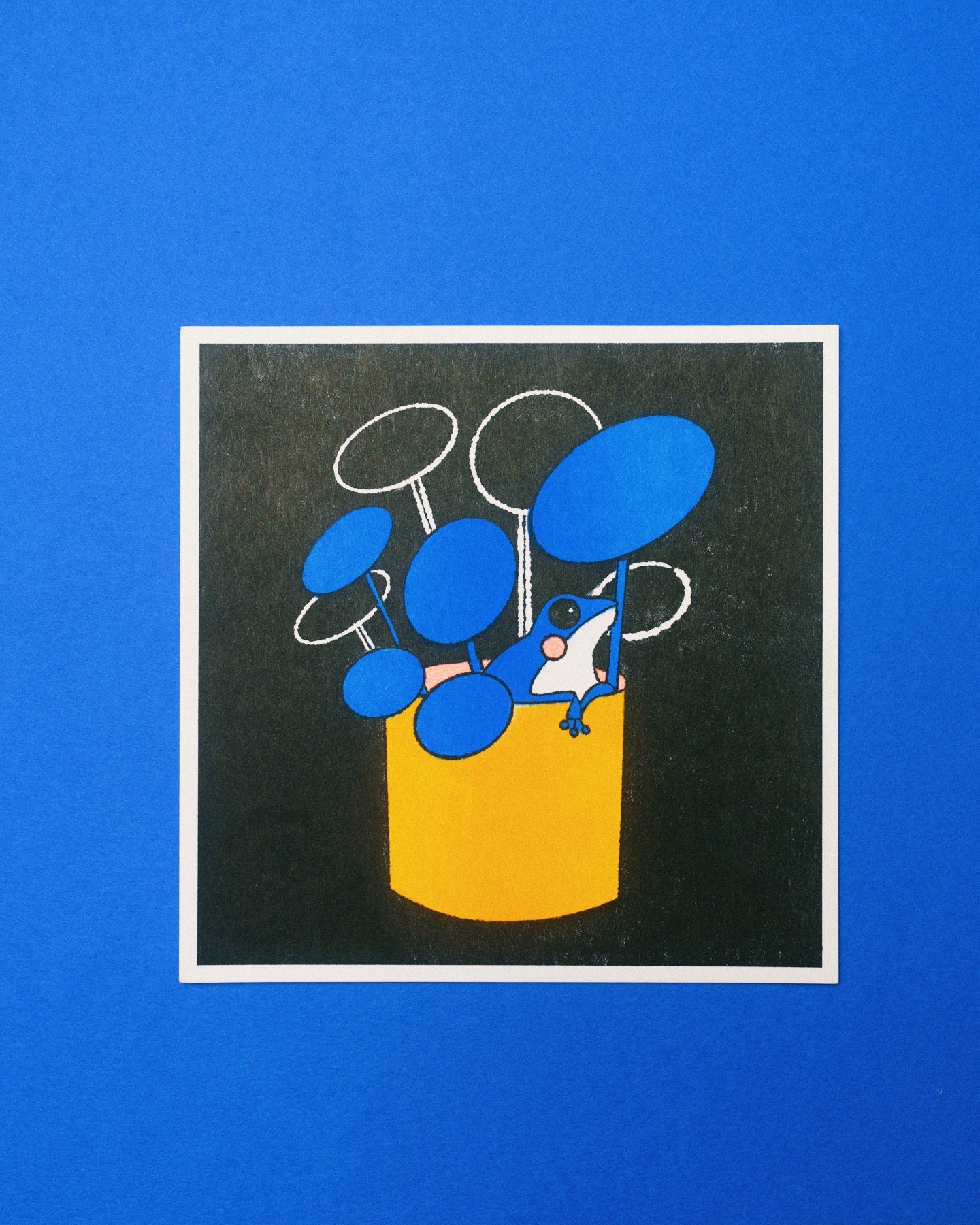 Frog and Pilea Risograph Print